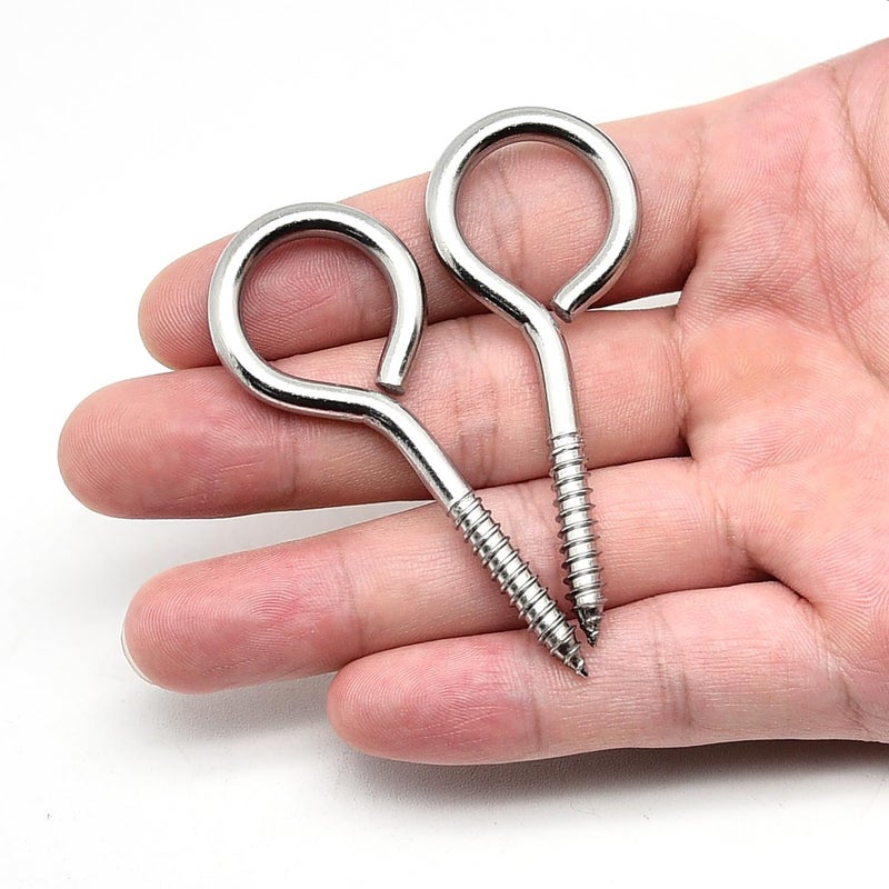 Surf turtle M5 6 Pcs 304 Stainless Steel Screw Eye Hooks,2-1/2 Inches Eyes Screw Hooks,Heavy Duty Screw,Rust-Resistant Self Tapping Eyelet Bolts,Load Bearing 200LB - Image 4